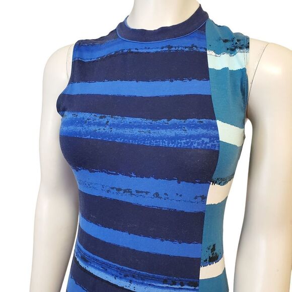 Corey Lynn Calter XS Striped Midi Dress Sleeveless Blue Turquoise Anthropologie - Picture 3 of 8